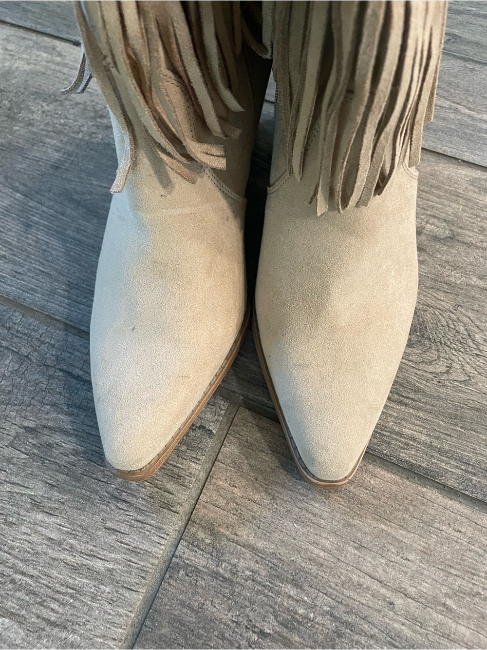 Time and Tru Beige Suede Fringe Ankle Boots - Picture 3 of 7